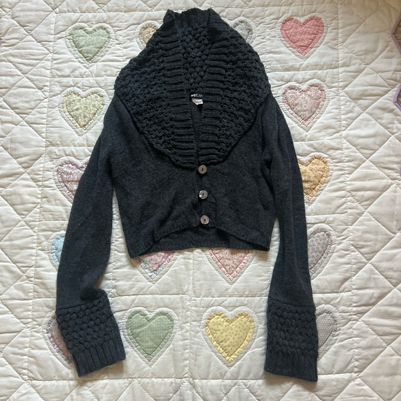 Wetseal Vintage 2000s Y2K Long Sleeve Dark Grey Cropped Cardigan size Small - Picture 7 of 9